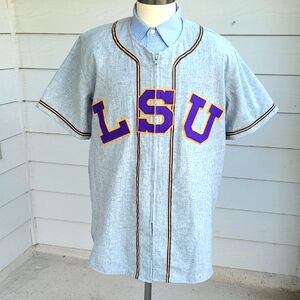 EBBETS FIELD FLANNELS Zip LSU Flannel Wool #8 Sz L Mens Baseball Jersey RARE NEW